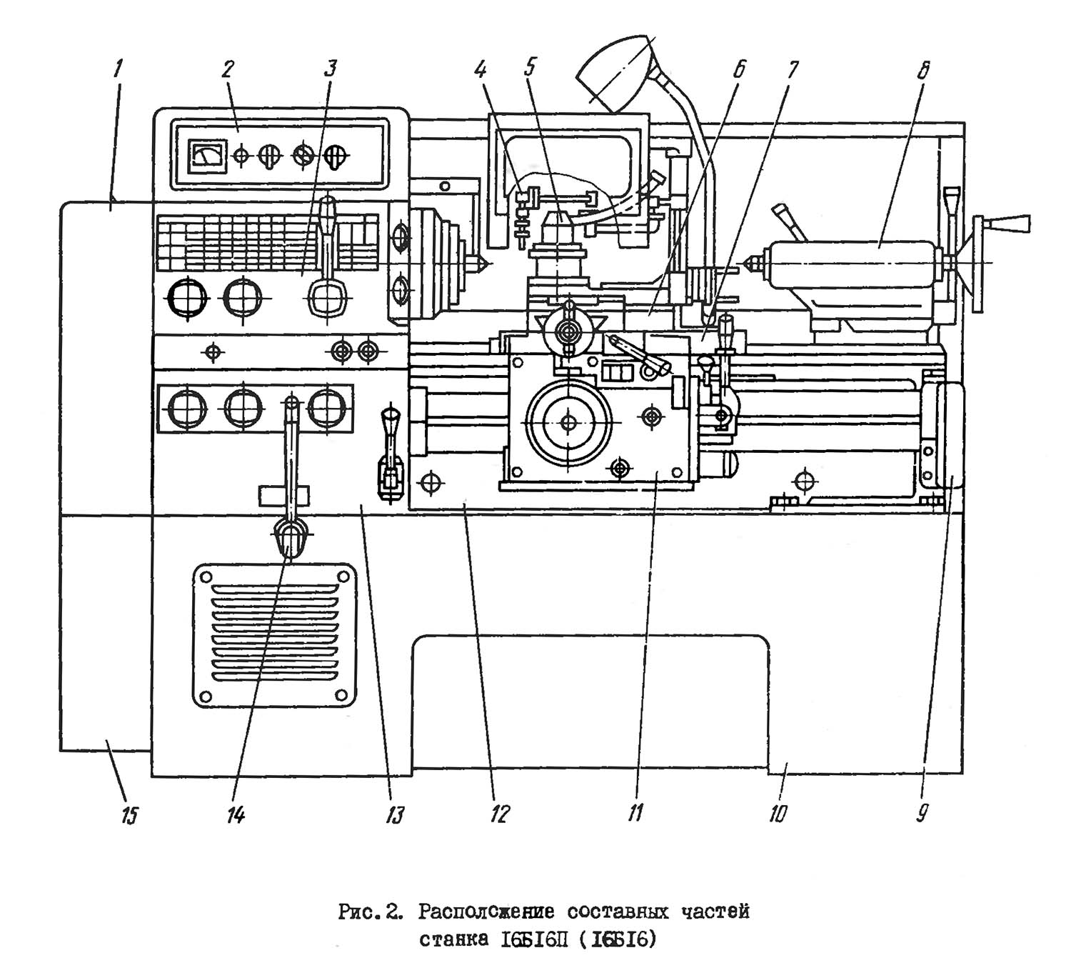 Розташування основних вузлів токарно-гвинторізного верстата 16Л20 Розташування основних вузлів токарно-гвинторізного верстата 16Л20